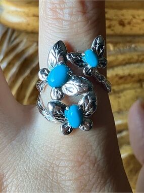 Genuine Sleeping Beauty Turquoise Butterfly Ring Size 9